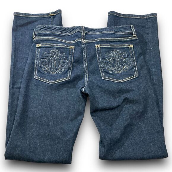 Michael Kors Dark Wash Stretch Straight Leg Embroidered MK Pockets - Picture 5 of 9